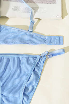 Çizgili Destekli Sütyen Takımı Bebe Mavi - Günün Seçilenleri