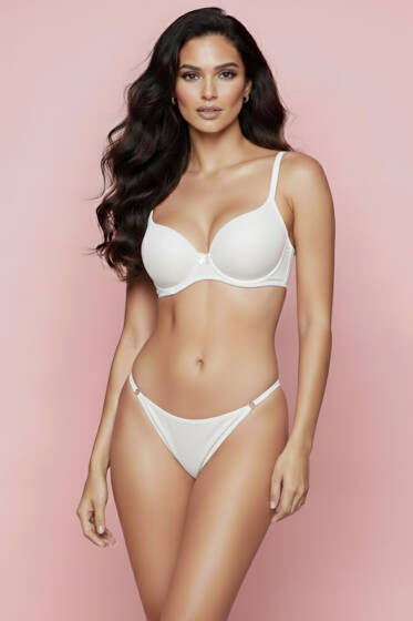 Çizgili Destekli Sütyen Takımı Ekru - Destekli Sütyen Takım