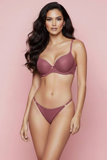 Çizgili Destekli Sütyen Takımı Gül Kurusu - Günün Seçilenleri