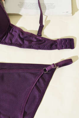 Çizgili Destekli Sütyen Takımı Mor - Destekli Sütyen Takım