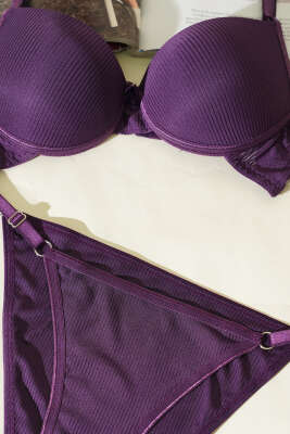 Çizgili Destekli Sütyen Takımı Mor - Günün Seçilenleri