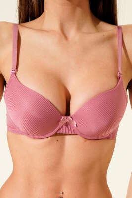 Çizgili Desteksiz Sütyen Gül Kurusu - Desteksiz Sütyen