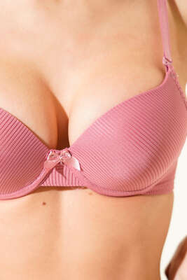 Çizgili Desteksiz Sütyen Gül Kurusu - Desteksiz Sütyen