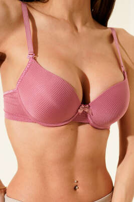 Çizgili Desteksiz Sütyen Gül Kurusu - ECEM YILDIZ