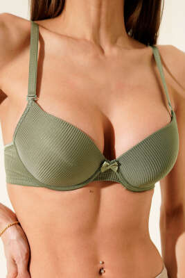 Çizgili Desteksiz Sütyen Haki - ECEM YILDIZ
