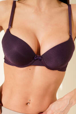 Çizgili Desteksiz Sütyen Mor - Desteksiz Sütyen