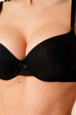 Çizgili Desteksiz Sütyen Siyah - Desteksiz Sütyen