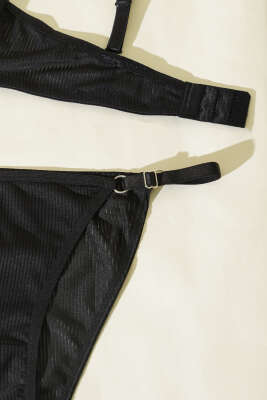 Çizgili Desteksiz Sütyen Takımı Siyah - Günün Seçilenleri