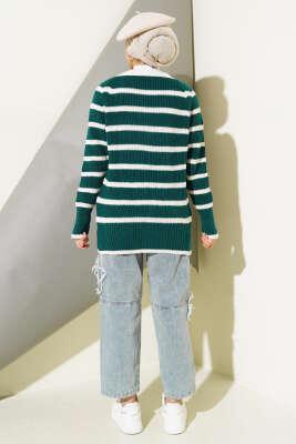 Çizgili Düğmeli Triko Hırka Nefti - Triko Hırka