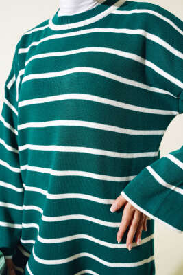 Çizgili Düşük Omuz Triko Tunik Nefti - Triko Tunik