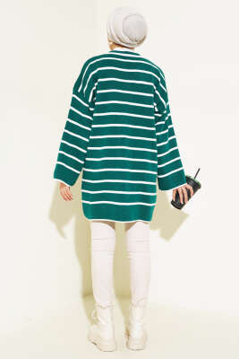 Çizgili Düşük Omuz Triko Tunik Nefti - Triko Tunik