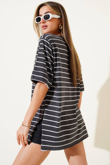 Çizgili Füme Tshirt - Kadın Giyim Modelleri