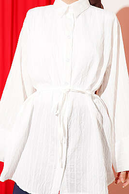 Çizgili Geniş Kollu Gömlek Ekru - Gömlek