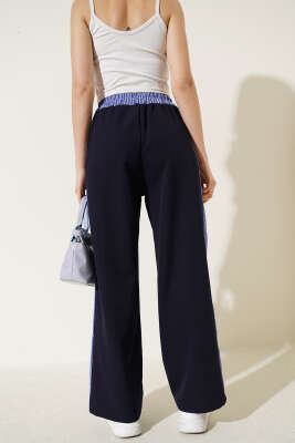 Çizgili Geniş Şeritli Pantolon Lacivert - Kadın Giyim Modelleri