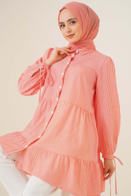Çizgili Gofre Tunik Kiremit - Tunik