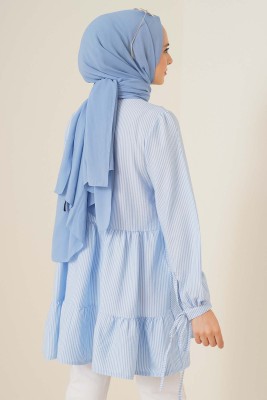 Çizgili Gofre Tunik Mavi - Tunik