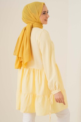 Çizgili Gofre Tunik Sarı - Tunik