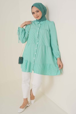 Çizgili Gofre Tunik Yeşil - Tunik