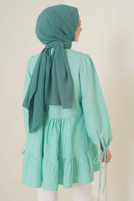 Çizgili Gofre Tunik Yeşil - Tunik