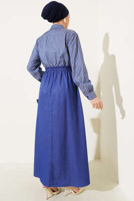 Çizgili Gömlek Garnili Elbise Kot - Tesettür Elbise