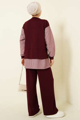 Çizgili Gömlek Garnili Loyşa İkili Takım Bordo - İkili Takım