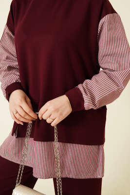 Çizgili Gömlek Garnili Loyşa İkili Takım Bordo - İkili Takım