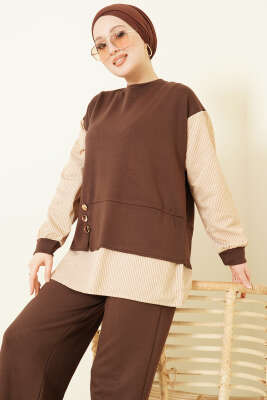 Çizgili Gömlek Garnili Loyşa İkili Takım Kahve - İkili Takım