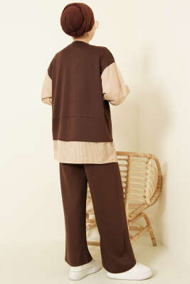 Çizgili Gömlek Garnili Loyşa İkili Takım Kahve - İkili Takım