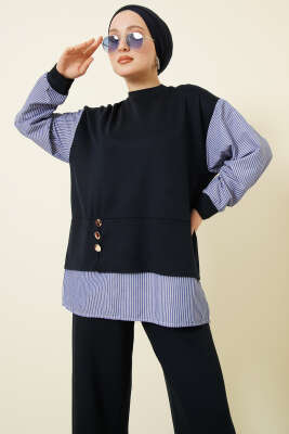 Çizgili Gömlek Garnili Loyşa İkili Takım Lacivert - İkili Takım