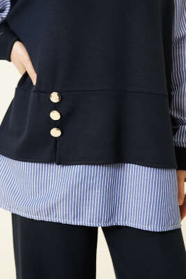 Çizgili Gömlek Garnili Loyşa İkili Takım Lacivert - İkili Takım