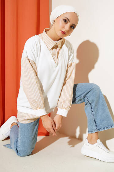 Çizgili Gömlek Garnili Tunik Bisküvi - Tunik