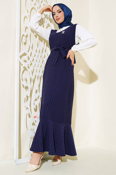 Çizgili Gömlekli Elbise Lacivert - Elbise