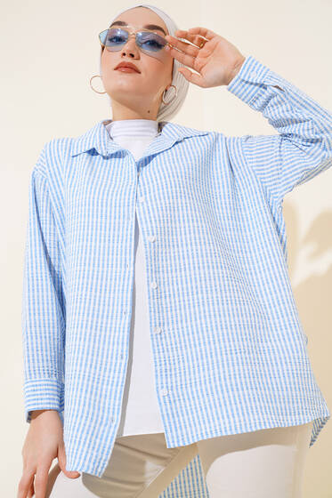 Çizgili Gore Gömlek Mavi - Gömlek