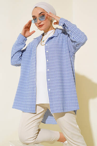 Çizgili Gore Gömlek Saks - Gömlek