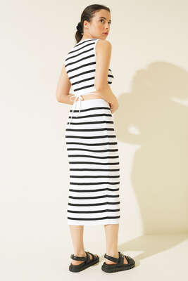 Çizgili İkili Takım Beyaz - Kadın Giyim Modelleri