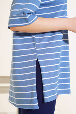 Çizgili İndigo Tshirt - Kadın Giyim Modelleri