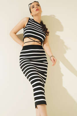 Çizgili İkili Takım Siyah - Kadın Giyim Modelleri