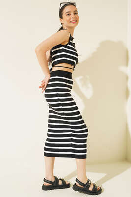 Çizgili İkili Takım Siyah - Kadın Giyim Modelleri