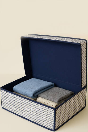 Çizgili Kapaklı Kutu Hurç Lacivert - Hurç