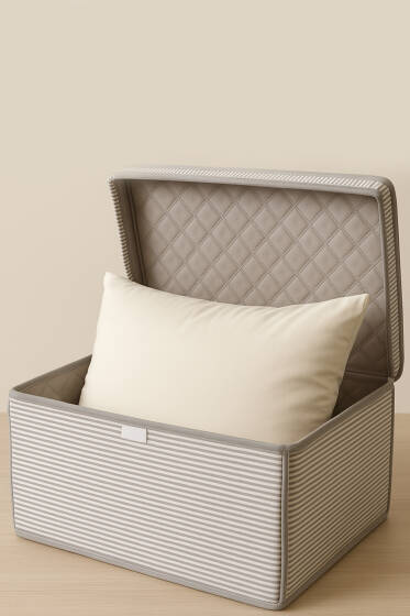 Çizgili Kapaklı Maxi Kutu Hurç Gri - Hurç