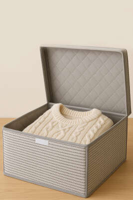 Çizgili Kapaklı Mini Kutu Hurç Gri - MAHİR HAVLU