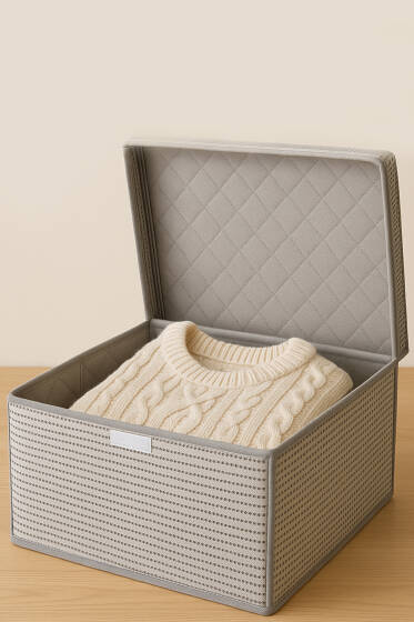 Çizgili Kapaklı Mini Kutu Hurç Gri - Hurç