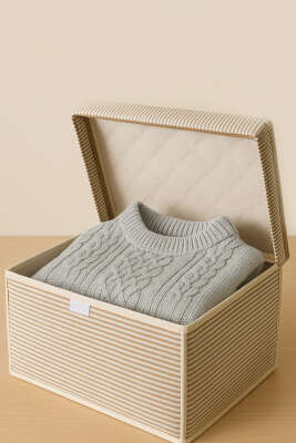 Çizgili Kapaklı Mini Kutu Hurç Krem - MAHİR HAVLU