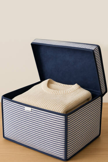 Çizgili Kapaklı Mini Kutu Hurç Lacivert - Hurç