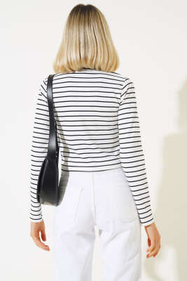 Çizgili Kaşkorse Bluz Beyaz - Kadın Giyim Modelleri