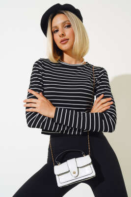 Çizgili Kaşkorse Bluz Siyah 