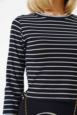 Çizgili Kaşkorse Bluz Siyah - Kadın Giyim Modelleri