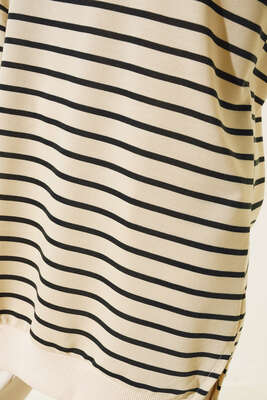 Çizgili Kaşkorse Yırtmaçlı Tunik Siyah - Tunik