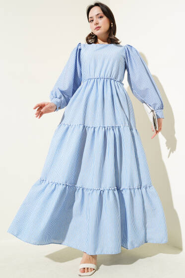 Çizgili Kat Elbise İndigo - Elbise