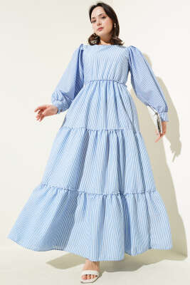 Çizgili Kat Elbise İndigo 